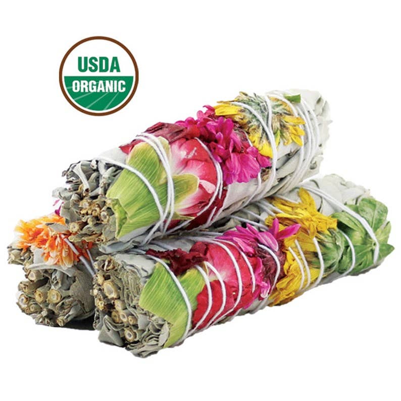 Designs by Deekay Inc. - 'Joy' Floral White Sage Smudge Stick (4 in.)
