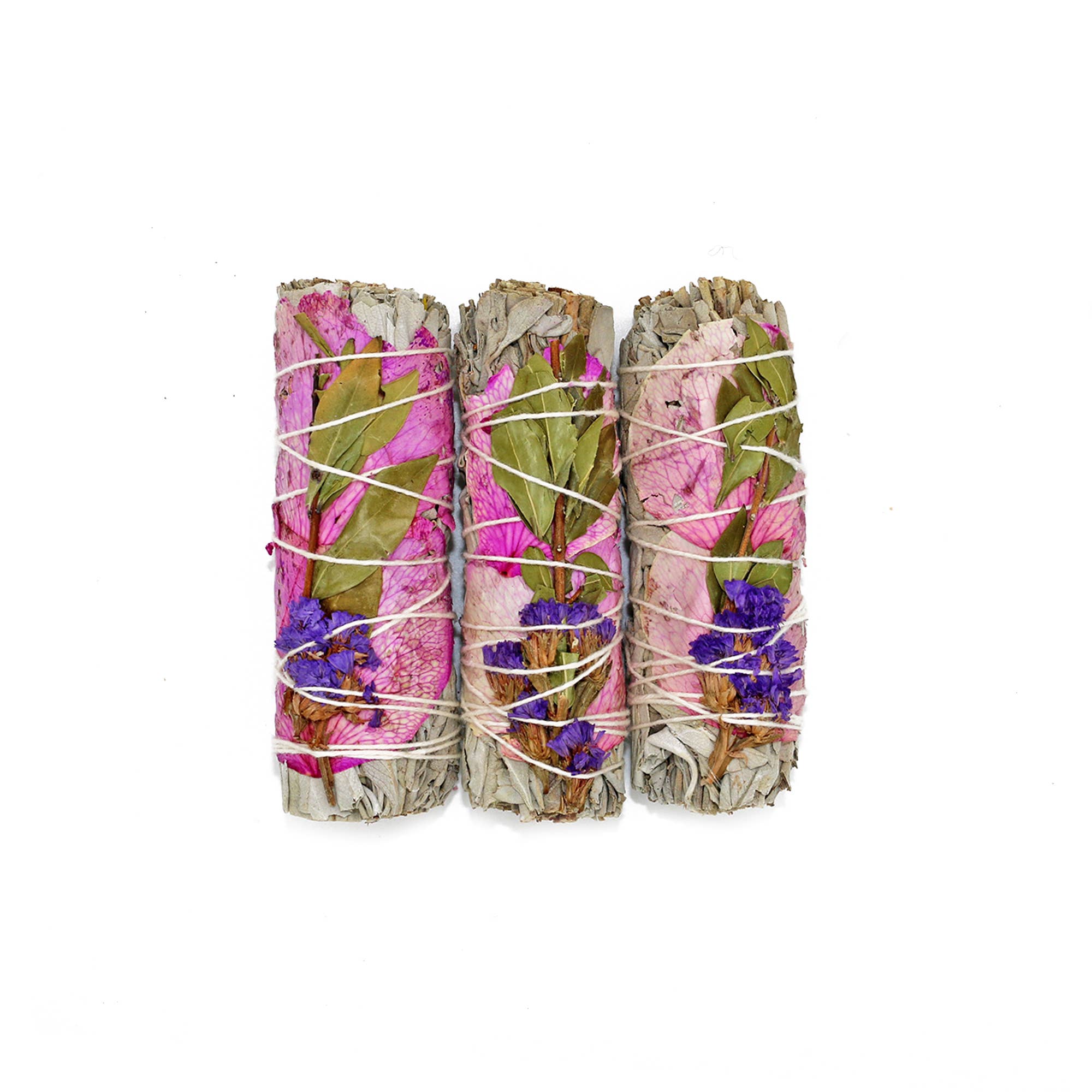 Designs by Deekay Inc. - White Sage Smudge Stick, Rose & Statice - Meadow (4 in.)