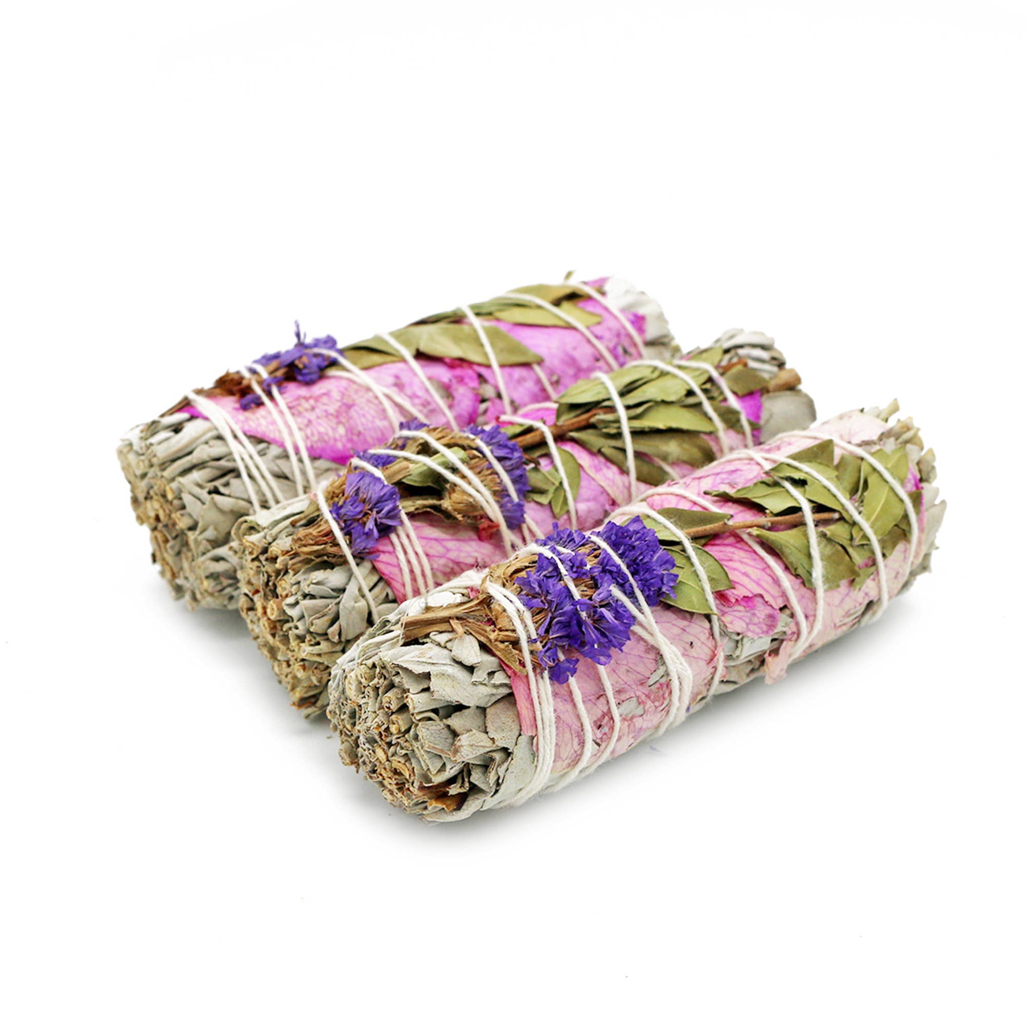 Designs by Deekay Inc. - White Sage Smudge Stick, Rose & Statice - Meadow (4 in.)